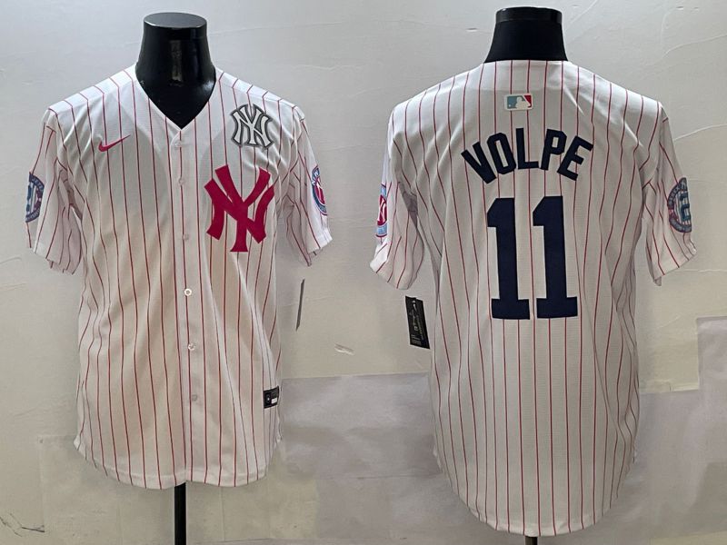 Men New York Yankees #11 Volpe White Stripe Jointly Name Nike 2025 MLB Jersey style 6